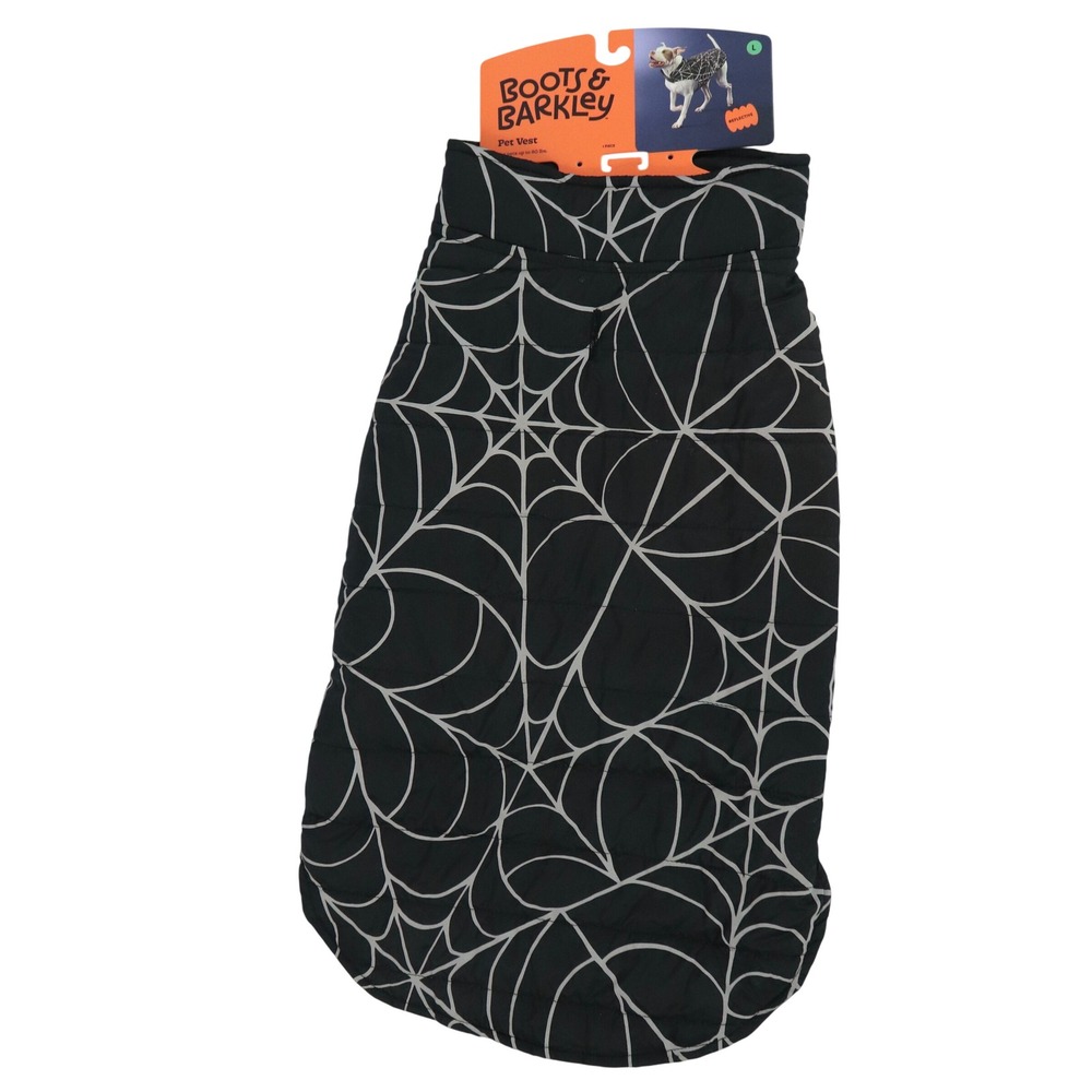 Boots & Barkley Black Spider Web Dog Vest Reflective Large NEW READ